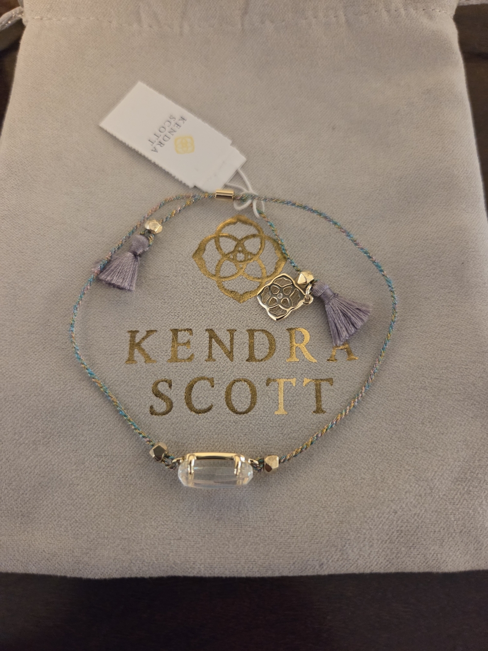 NWT Kendra Scott Lavender Tassel Adjustable Bracelet with Clear Stone